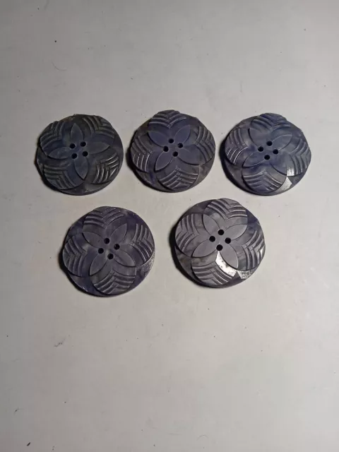 5  Boutons " Art Déco , " 30mm  .Bakélite Gris   Neuf De Stock Ancien