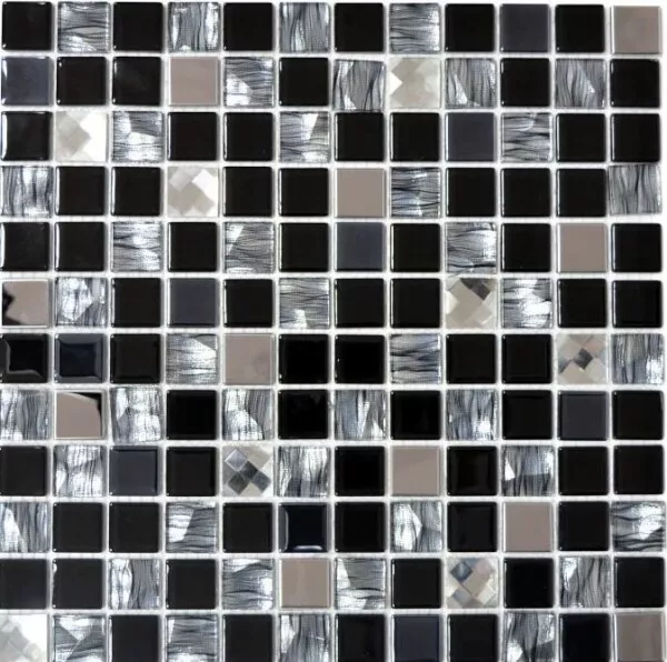 Piastrelle Mosaico Traslucido Acciaio Inox Nero IN Vetro Cristallo e