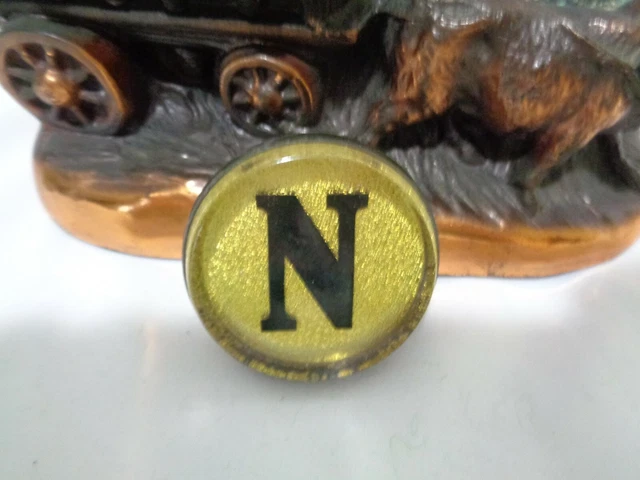 Old Horse Bridle Rosette Brown Letter N Flat Glass Dome & Brass
