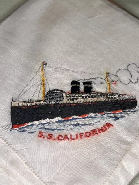 EXTREMELY RARE Antique Handkerchief From RMS California, Sunk By U Boat WW1