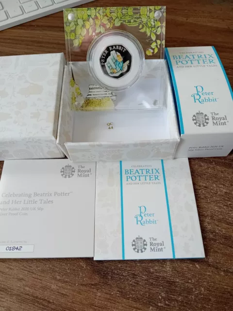 2020 Royal Mint Beatrix Potter Peter Rabbit 50p Silver Proof Coin with COA + box