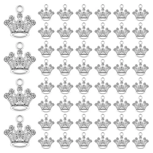 50 Stück Schmuck Anhänger, Kronen Anhänger Metall, Kristall Strass Krone Charms