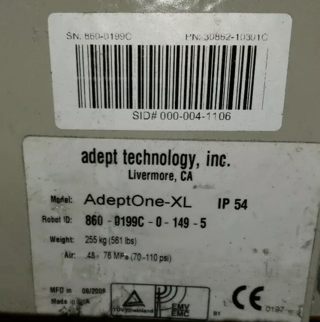 Adept Technology Adeptone-Xl Robot 860-0199C-0-149-5, 30862-10301, 308062-10301C