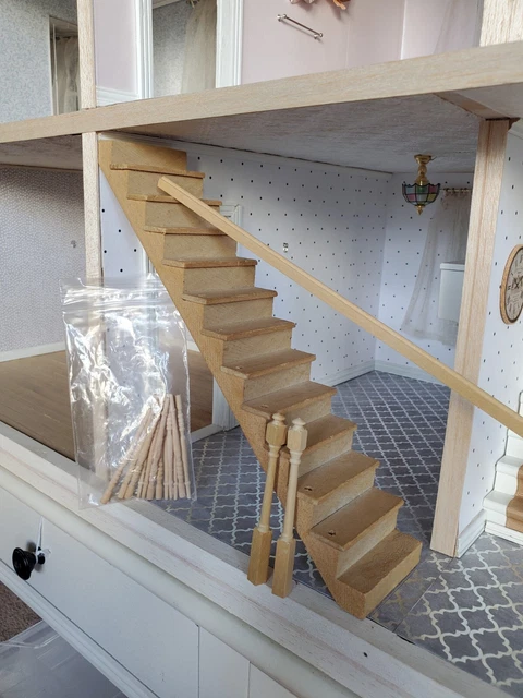 1:12 Dollhouse 12" Miniature Solid Wood Staircase Spindles Railing Posts NEW