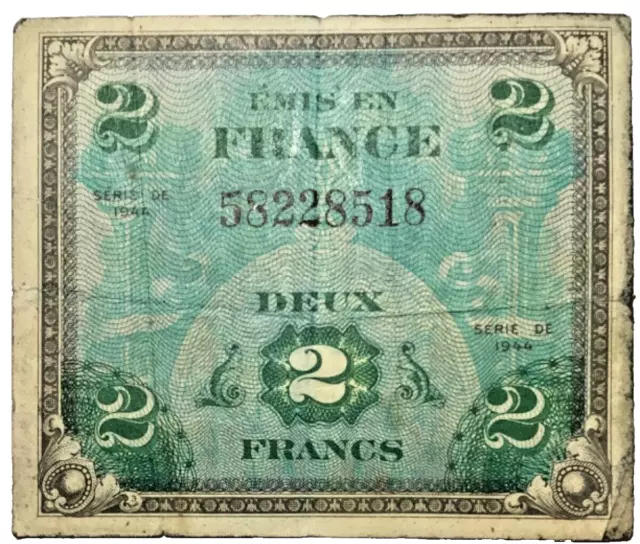 Frankreich Militärbehörde 2 Francs 1944 Banknote Papiergeld Geldschein