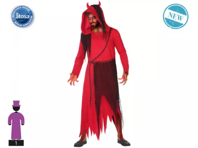 COSTUME DIAVOLO DEMONIO horror uomo vestito lungo rosso per halloween  carnevale EUR 24,90 - PicClick IT