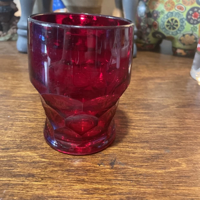 Vintage Ruby Red Georgian Honeycomb Viking 4" Glass Lowball Tumblers 8 Oz