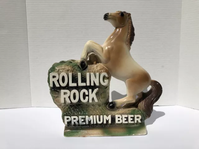Vintage Rolling Rock Premium Beer Chalkware Horse Statue Sign Latrobe Brewing Co
