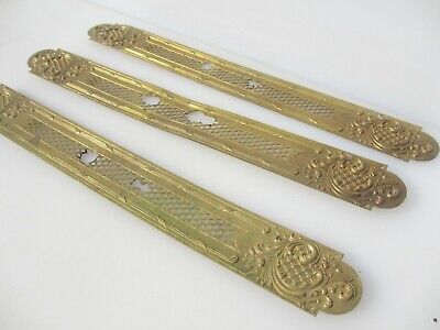 Victorian Brass Finger Plate Push Door Handle Old Rococo Leaf French 21" x3