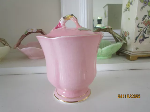 Beautiful Vintage Royal Winton Pink Petunia Lidded Jam Or Sugar Pot