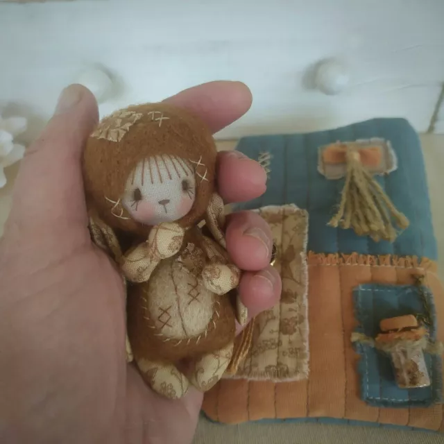 Conejo miniatura 8cm peluche cosido fieltro hecho a mano conejo colección