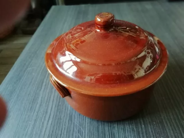 ancienne cocotte av couvercle terre cuite vernissée / céramique vintage  terrine