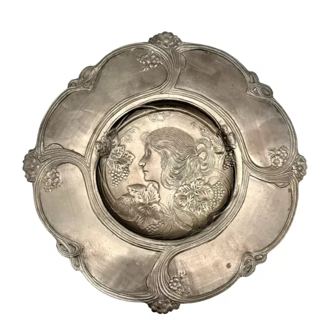 Art Nouveau Silver Plated Maiden Wall Plaque