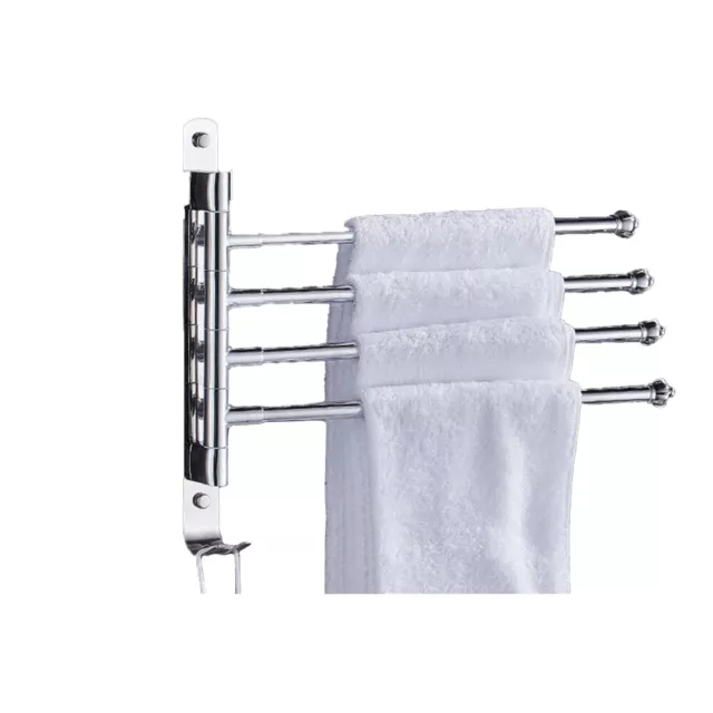 4 Arm Swing Swivel Moveable Bathroom Towel Rail Rack Shelf Hook Chrome Foldable 2