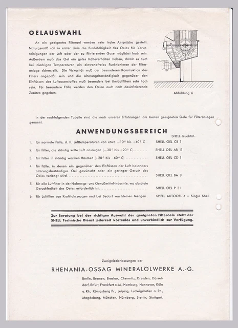 Mitteilungen Shell Technischer Dienst Rhenania-Ossag Hamburg 1933 Luftfilter 2