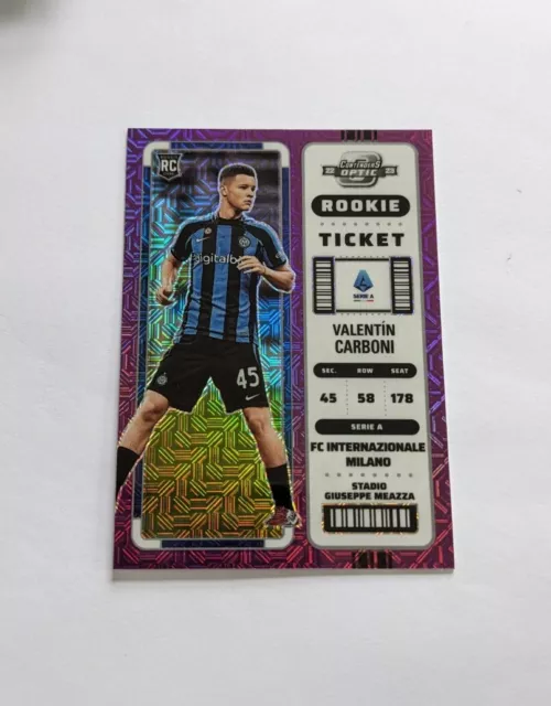 Valentin Carboni Optic Purple Contenders Prizm Mojo Rookie Rc Ticket Inter Milan