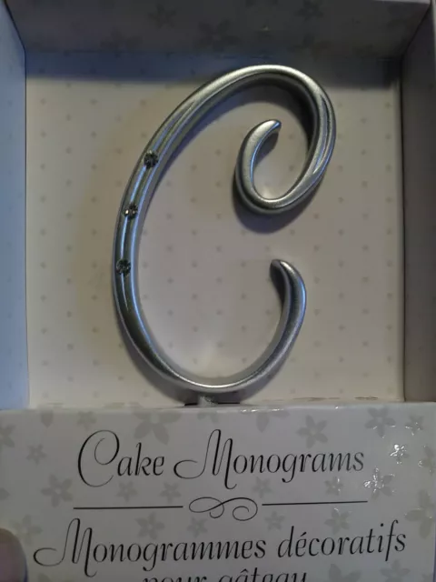 Cake Monogram Letter C, Silver With Stones, 2.5" Tall