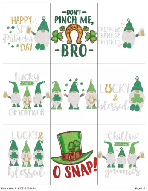St Patricks Day Collection Gnomos Citas Máquina Bordado Diseños Pes Usb
