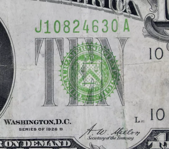 $10 1928B light green seal Federal Reserve Note J10824630A series B Kansas City