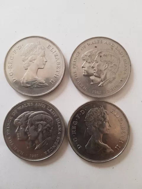 4 pièces de monnaie commémorative 1981 mariage Lady Diana et Prince Charles