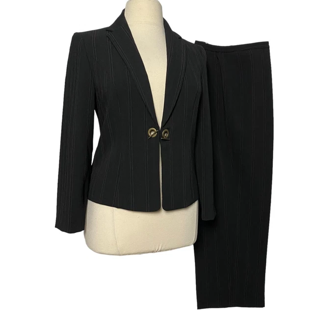Amanda Smith Women Suit 2 Pc Pant Red Pinstripe Jacket Black Petite 14P
