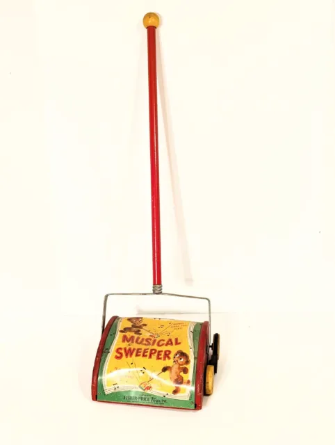 Vintage Toy Fisher Price Tin / Wood Musical Sweeper