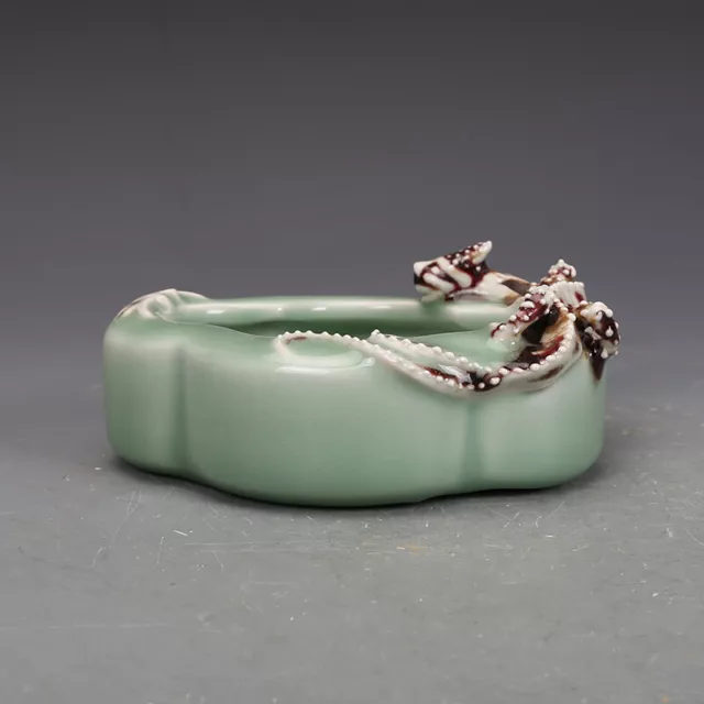 Chinese Porcelain Qing Daoguang Bean Green Glaze Dragon Brush Washers 5.11 Inch