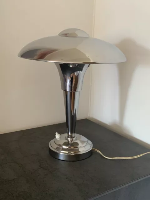 Magnifique Lampe de bureau champignon métal chromé style Art déco 1930 T.B.E.