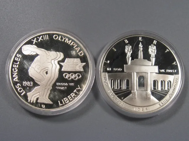 2 Proof Silver US Commemorative Dollars: 1983-S & 1984-S Olympiad In Caps. #12
