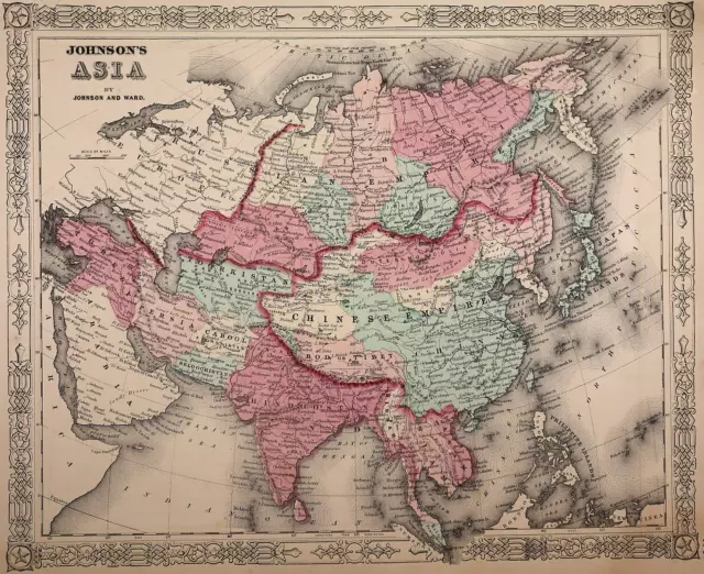 Authentic 1864 Johnson's Atlas Map ~ ASIA - HINDOOSTAN - CHINA ~ FreeS&H