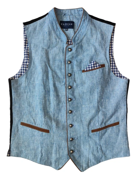 Gilet folcloristico KRÜGER BUAM casual effetto lino in look usato taglia 48 azzurro NUOVO Gilet folcloristico KRÜGER BUAM casual effetto lino in look usato taglia 48 azzurro NUOVO