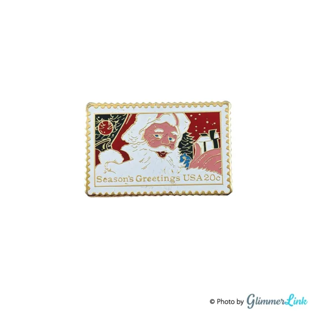 Vintage 1980s USPS 20 Cents Santa Claus Seasons Greetings Collectible Stamp Pin