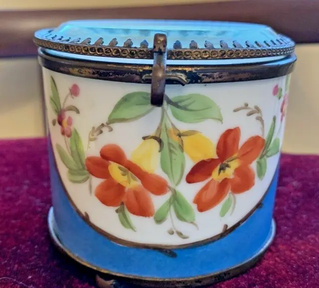 *French Antique Victorian  Beautiful Hand Painted Porcelain Jewelry Casket Box