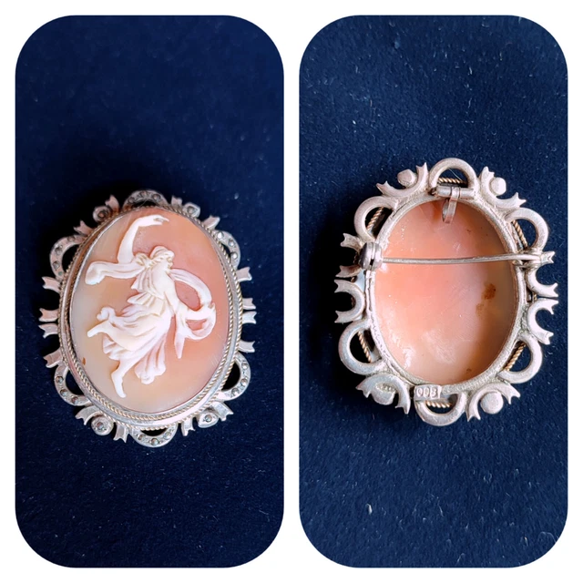 Broche/Camée Ancien Style - Résine Bleue, Monture Métal Noirci 45x36mm - Occasion (porté)