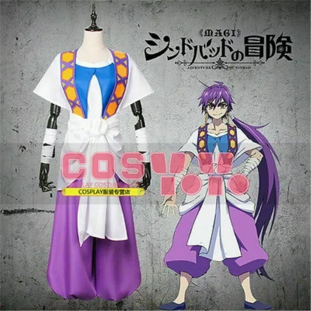 MAGI Sinbad new White Purple Cosplay Costume full set outfit！ Free Shipping &