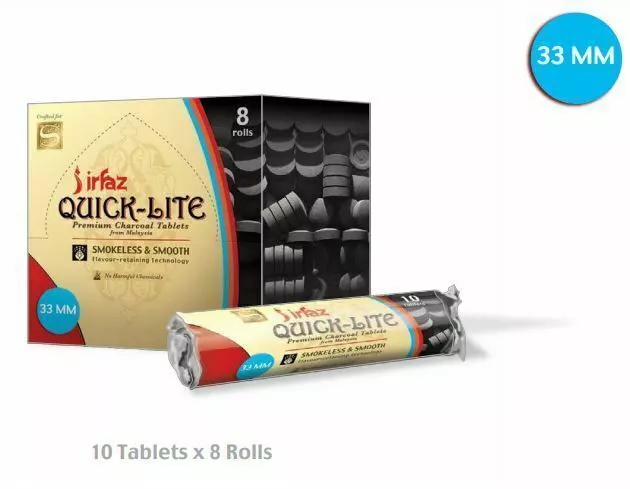 Quick-Lite 8 Packs - 1 Box Charcoal Tablets 33mm 80 Tablets Irfaz for Soex