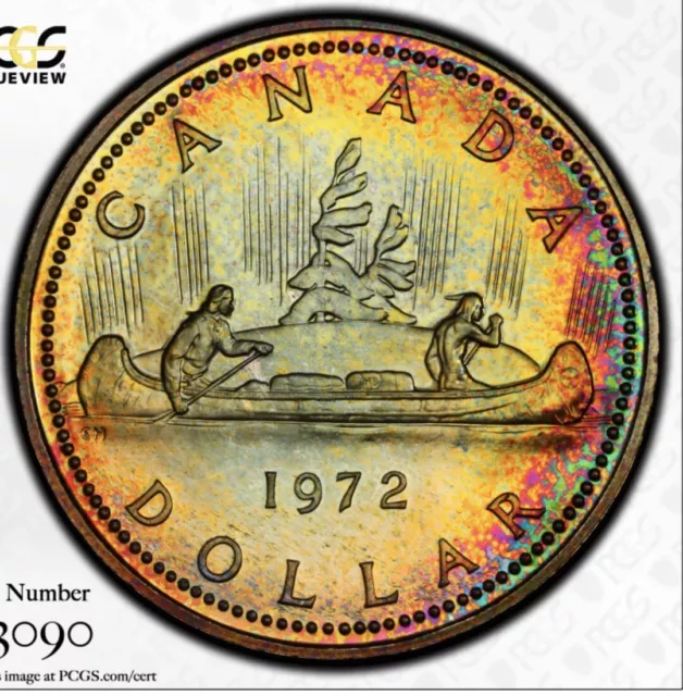 SP67 1972 $1 Canada Silver British Columbia 🌈 Dollar Toned PCGS Trueview #3090