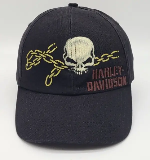 Harley Davidson Black Willie G Skull & Chains Hat Cap Spell Out Adjustable Strap