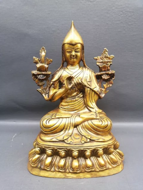 Chinese brass copper gilt handmade Tsongkhapa buddha exquisite statue 103943