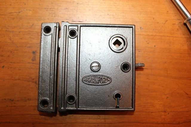 Refurbished 4 X 4 Branford #1872-1/4 Victorian Cast Iron Rim Lock w/Keeper R-71