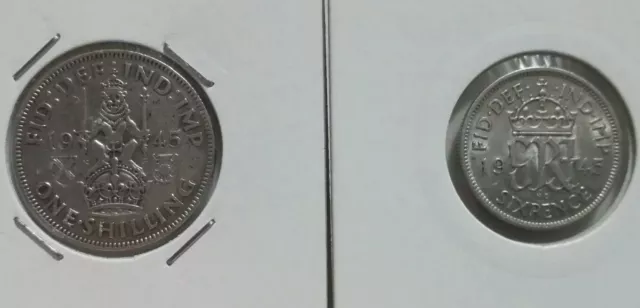 1 shilling 1945 - 6 pence 1945 argento GRAN BRETAGNA - GREAT BRITAIN silver coin