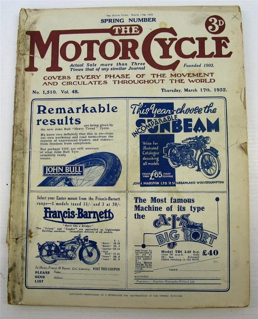 Motor Cycle 17 Mar 1932 Motorcycle Magazine Spring Number