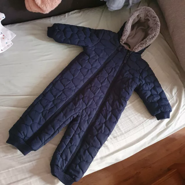 NUTMEG Boys Girls Quilted Blue All in One Pram Suit Snowsuit Coat 12 - 18 Months