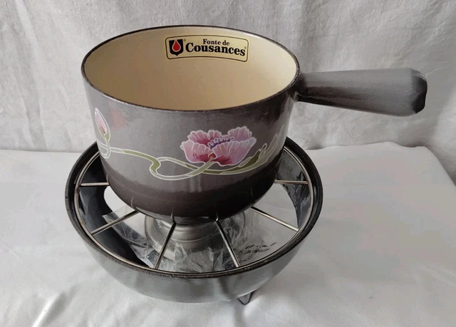 service à fondue Le Creuset paon orange vintage complet en boite