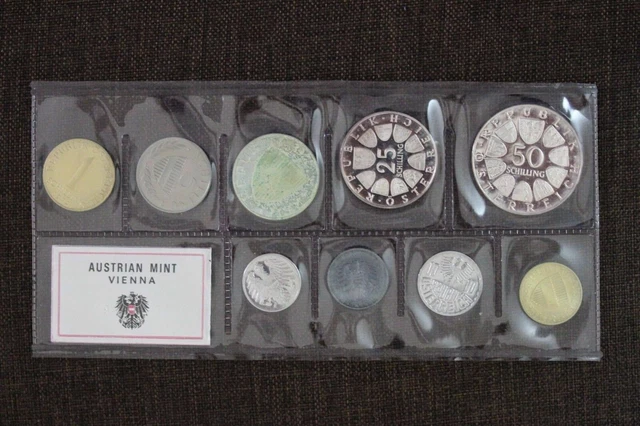 1972 Austria Mint Vienna 9 Coins Sealed with 3 Silver coins Proof (max171103M2)