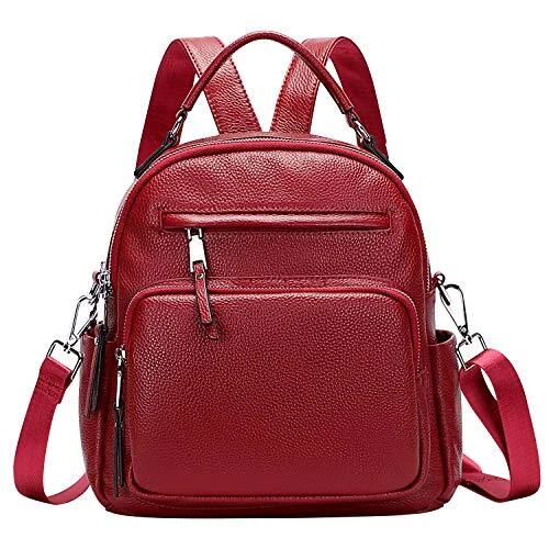 Genuine Leather Backpack for Women Small Convertible Backpack Purse Wine Red