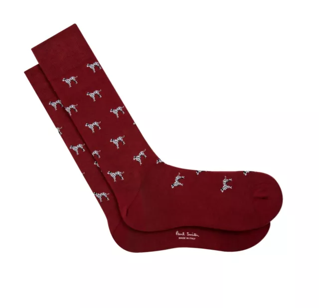 PAUL SMITH Mens Burgundy Dalmation Dog Socks >> One Size UK 6-11 EUR 40-46