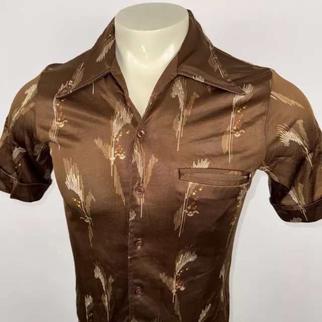 Gino California Shirt Mens Medium Disco Geometric Nylon Arnel VTG 60s 70s Groovy