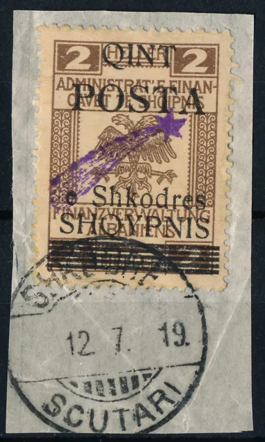 ALBANIA - SCUTARI 1919, 2a ON 2H VALUE, BROWN, USED ON FRAGMENT.  #A736