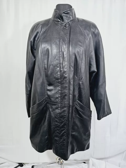 St Michael Women's Vintage Black Leather Jacket Size 12 UK Soft Lambs Leather